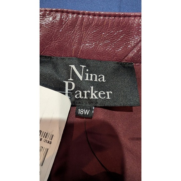 Nina Parker Shiny Burgundy Faux Leather Pencil Skirt Plus Size 18W Slit - Picture 9 of 10